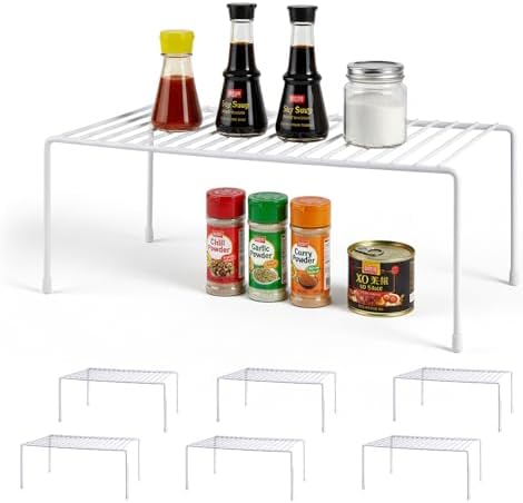 6-Pack Medium (13x8.5inch) Kitchen Organizer Rack, Kitchen Shelves for Spice Organization for Cabinet, Pantry Organizers and Storage, Spice Rack, Desk Organizer, White