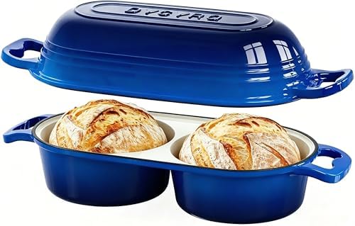 Enameled Cast Iron Dutch Oven Pot with Lid, Double Bread Loaf Pan