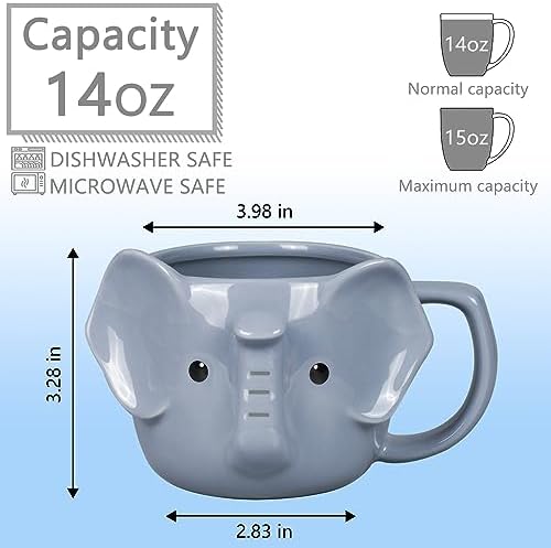 Elephant Mug, Cute Ceramic Coffee Mug, 14 oz