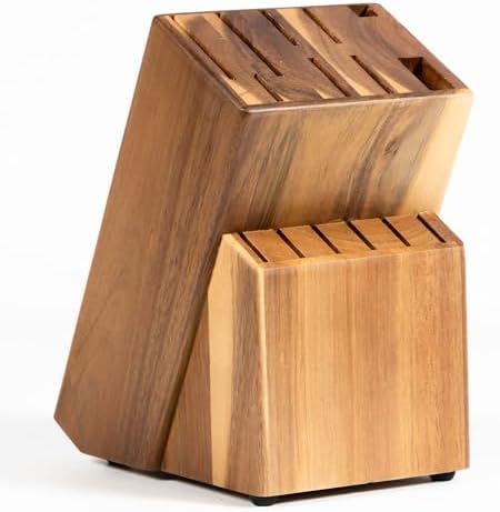 Coninx Acacia Wood Kitchen Knife Block - 15 Slots Knife Holder - Professional Quality Wood Knife Organizer - Secure Knife Stand To Keep Knives Neat & Sharp - Knife Blocks for Kitchen Knife Storage