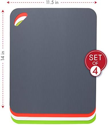 Dexas Heavy Duty Cutting Board Grippmat, Flexible Cutting Boards for Kitchen, Set of 4, Non Slip Plastic Board Cutting Mat 11.5 by 14 Inches Gray, Red, White and Green Set, Kitchen Gadgets