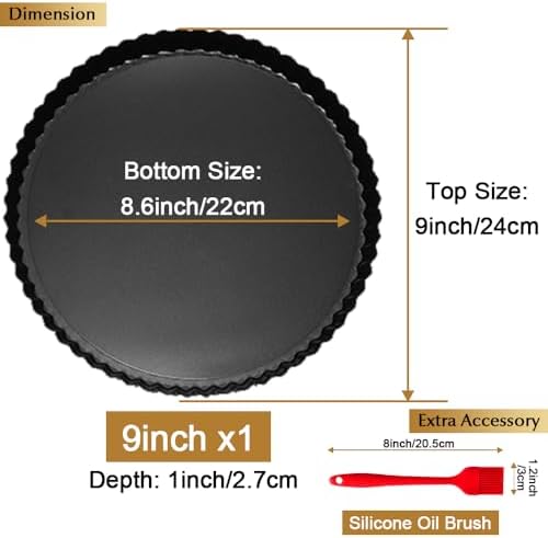 9 Inch Tart and Quiche Pan with Removable Bottom, Pie Pans for Baking, Non-stick Carbon Steel Quiche Pan for Pie, Mousse Cakes, Fruit and Desserts