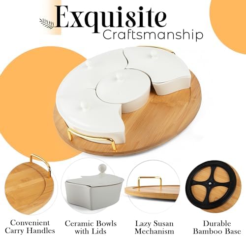 Chip and Dip Serving Set, 13.5" Serving Platters and Trays, Appetizer Serving Tray, Divided Serving Tray, Party Serving Relish Trays and Platters, Lazy Susan Taco Bar, Lazy Susan Serving Platter