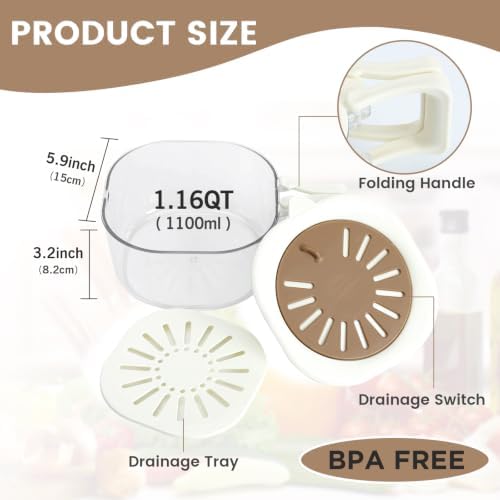 Fruit Vegetable Washing Bowl Strainer Container with Lid, Kitchen Fruit Berry Drainer Basket, Berry Keeper, Portable Fruit Colander Storage Container for Kitchen, Picnic, 2 Pack (Brown)