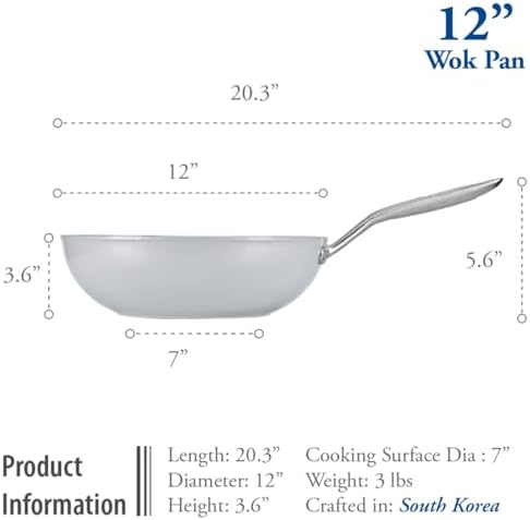 TECHEF - CeraTerra 12" Ceramic Nonstick Flat Bottom Wok/Stir-Fry Pan - PFOA, PTFE, PFAS Free, Dishwasher and Oven Safe, Made in Korea (12-in)