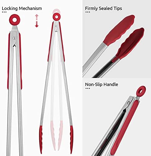 U-Taste Kitchen Tong for Cooking, 480ºF Heat-Resistant Silicone, 16in/Red
