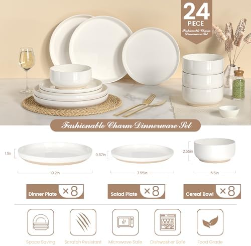 Umite Chef 24-Piece Stoneware Dinnerware Set for 8, Plates and Bowls Set
