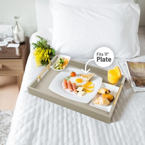 ATZYmolin 17"x12" Leather Serving Tray, Gold Handle Vanity Platter, Grey