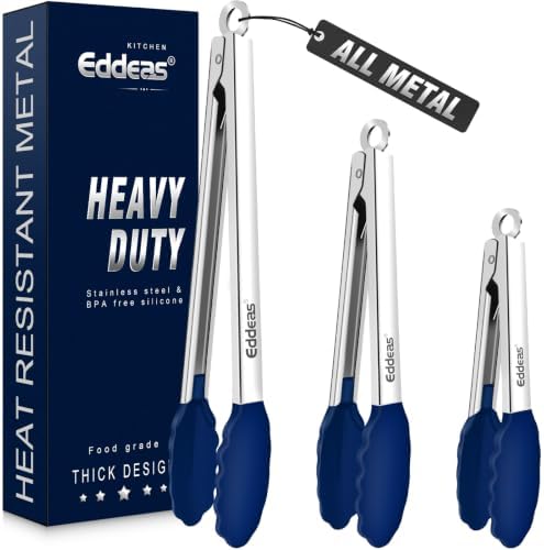Tongs For Cooking - Silicone Metal Kitchen Tong 7" 9" & 12" Blue