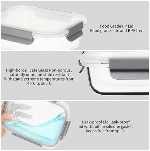AILTEC Glass Food Storage Containers with Lids, 10 Pack Meal Prep Set