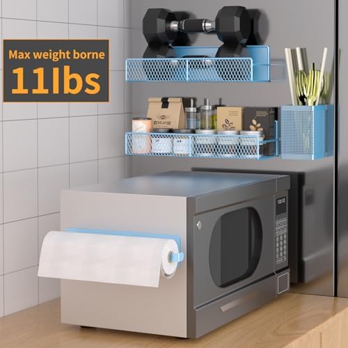 Magnetic Spice Rack for Refrigerator, 7 Pack Metal Magnetic Shelf, Moveable Magnetic Storage Fridge Organizer, Spice Organizer, Hook Rack, Paper Towel Holder, Utensils and Cutting Board Holder, Blue