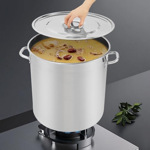 50 Quart 304 Stainless Steel Stockpot Commercial Large Stock Pot with Lid & Handles, Cookware Soup Pot for Boiling Cooking Stew, Induction Cooking Pot for Home Restaurant Hotel (48L/50Qt)