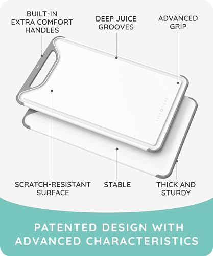 Cutting Boards for Kitchen, Plastic Cutting Board Set of 3, Dishwasher Safe Cutting Boards with Juice Grooves for Meat, Veggies, Fruits, Easy Grip Handle, Serveware Accessories (Gray)