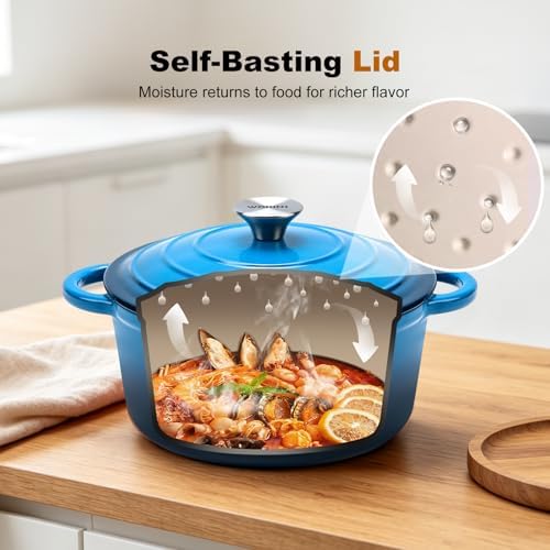 4-QT Enameled Cast Iron Round Dutch Oven With Lid,Oven safe,Blue