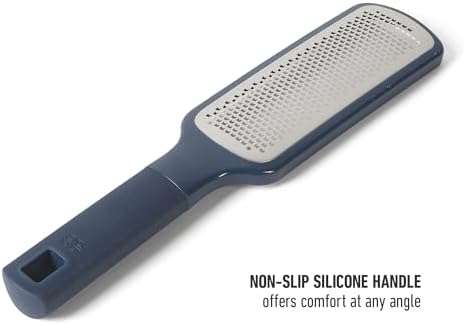 Calphalon Prime Grater and Zester, 2-Piece Stainless Steel Cheese Grater & Lemon Zester Set, Kitchen Graters with Non-Slip Rubber Handles & Protective Covers for Cheese & Vegetables, Navy Blue