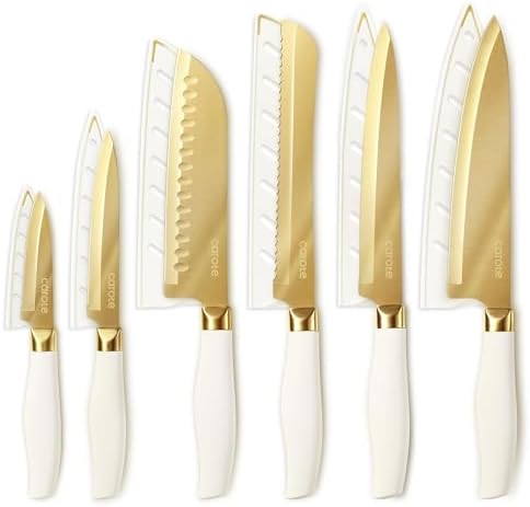 CAROTE Kitchen Knife Set, 6 Gold Knives with 6 Blade Guards, 12-Piece