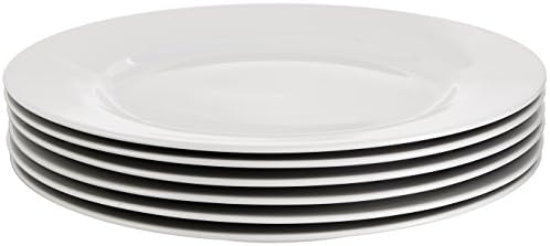 Amazon Basics 6-Piece White Dinner Plate Set, Microwave and Dishwasher Safe for Everyday Use, 10.5 inches