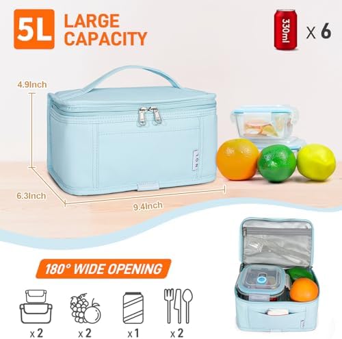 NOL Small Lunch Bag Mini Lunch Box Insulated Lunch Bag for Men/Women Leakproof Cooler Tote Bag Lightweight Nylon Waterproof Lunch Box For Work, Light blue