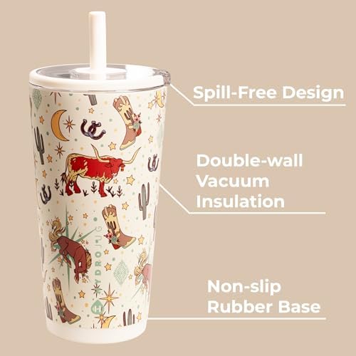 HydroJug Everyday Tumbler 20 oz, Ceramic-Lined Straw Cup, Rodeo