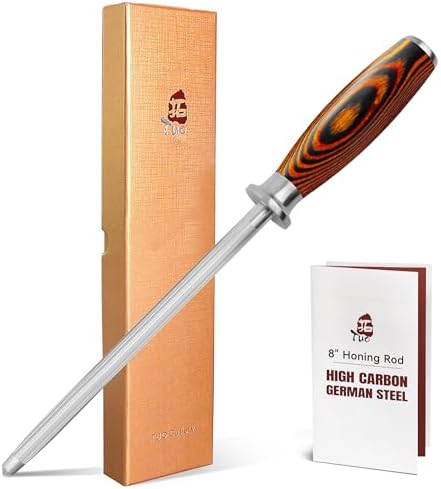 TUO Honing Rod, Sharpening Steel with Larger Diameter for Kitchen Knife Daily Honing Maintenance, High Carbon Steel 8" Knife Sharpener Rod, Ergonomic Handle