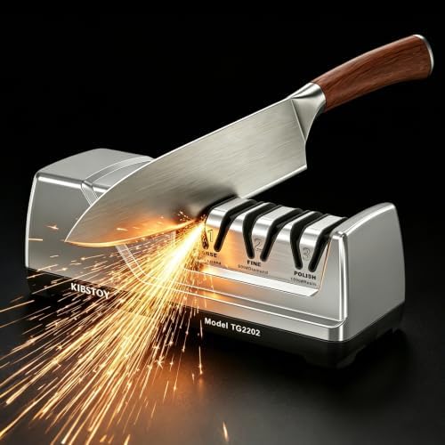 Knife Sharpener Electric, Professional 3-Stage 100% Diamond Sharpening System with 15° Precision Angle, Fast Blade Restoration, Polishing, Repair & Edge Refining & Outdoor Knives