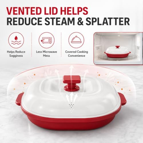 Microwave Grill Pan with Lid,Nonstick Grill Plate,Red