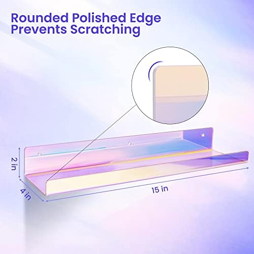 upsimples 4 Pcs 15" Iridescent Acrylic Shelves for Wall Decor and Display