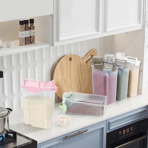 5-7LBS/6Qt Dog Cat Storage Container Portable with Upgraded Large Spout and Cup, Plastic Pet Food Dispenser for Small Animal Kibble, Bird Seed, Oatmeal, Rice, Flour, Brown Sugart-2 pack Smoky Pink