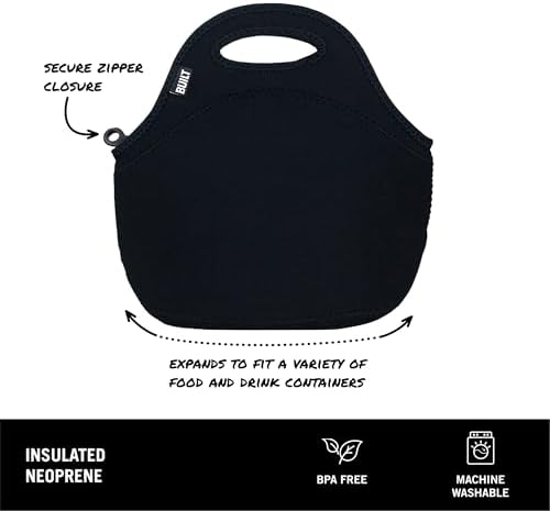 Built Gourmet Getaway Lunch Bag - Insulated Neoprene Lunch Box for Women and Men, Collapsible and Machine Washable, Black