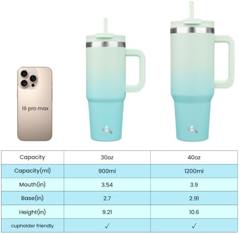 Konokyo 40 oz Insulated Tumbler Water Bottle with Handle, Straw Lid