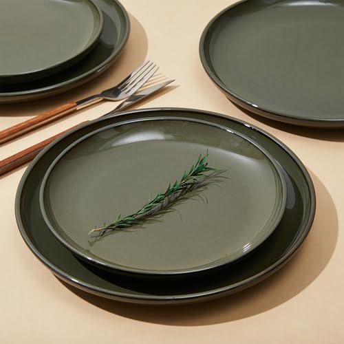 Pokini Stoneware Dinnerware Sets for 4, 12pcs Plates and Bowls Sets Dishes