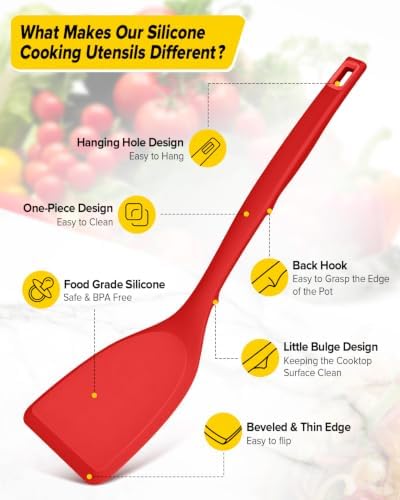 BUNDLEPRO Silicone Cooking Utensils Set, 4 Pcs Spatula and Spoon Set, Red