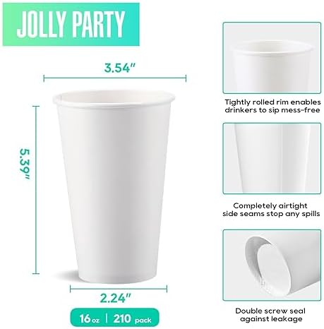 JOLLY PARTY 210Pack 16oz Disposable Paper Coffee Cups White Hot Coffee Cups