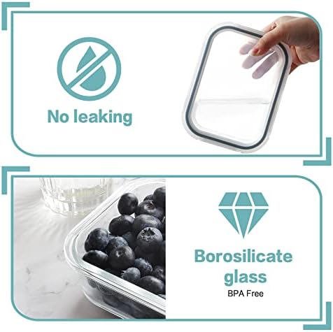 HOMBERKING 30oz 8 Pack Glass Meal Prep Containers with Lids, Food Storage Airtight Bento Boxes with Leak Proof Locking for Microwave, Oven, Freezer and Dishwasher (8 lids & 8 Containers)