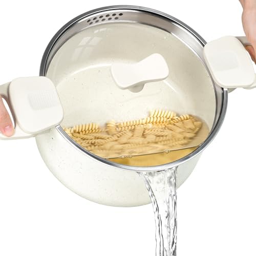 MICHELANGELO 6 Quart Granite Nonstick Cooking Pot with Strainer Lid, White