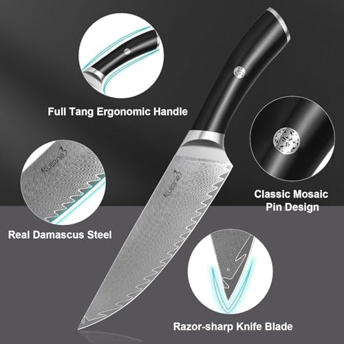 KUISINE 14-Piece Damascus Knife Set with Block, Ultra Sharp