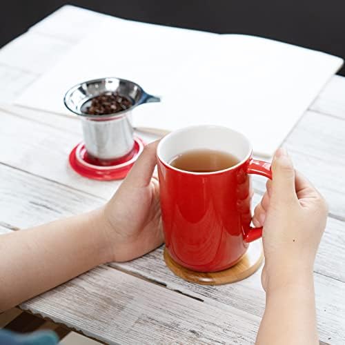 CEEFU 16oz Porcelain Tea Mug with Infuser, Lid and Coaster