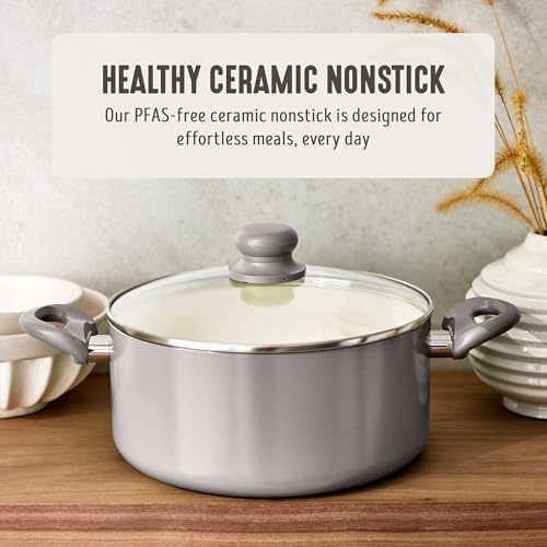 GreenLife 5QT Ceramic Nonstick Stockpot with Lid, Light Gray