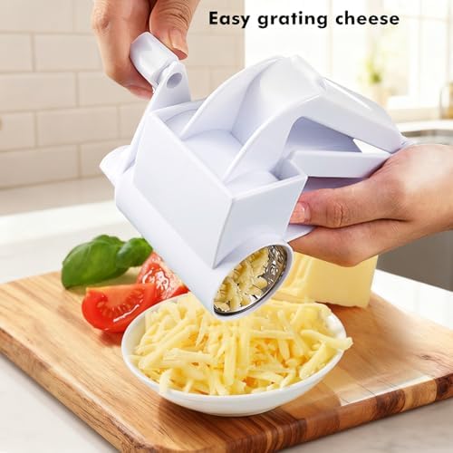Rotary Cheese Grater with Handle, Handheld Cheese Grater with 2 Stainless Steel Drums for Cheese Nuts Chocolates Vegetables, Includes Extra Handle