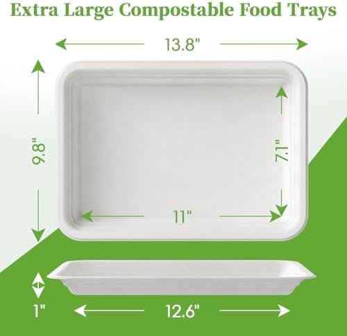 ECOLipak 100 Pack 14 in Compostable White Disposable Food Crawfish Trays