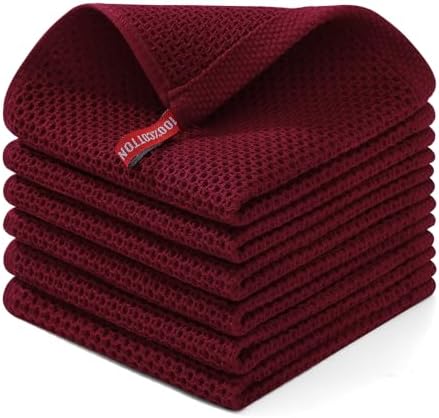 Homaxy 100% Cotton Waffle Weave Kitchen Dish Cloths 6-Pack, Burgundy