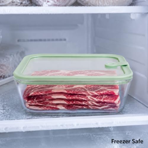 Glad Glass Food Storage Containers, Set of 3 - Airtight Vacuum Sealed Steam Vent Lids - Square Borosilicate Glass Dishes with Ombre Green Lids - Assorted Sizes for Meal Prep & Leftovers, Sage