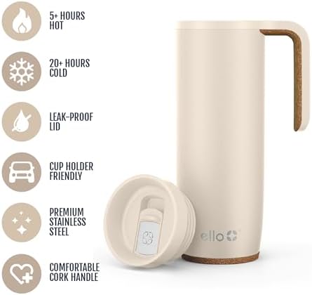 Ello Magnet 18oz Insulated Stainless Steel Travel Mug with Handle,Limestone