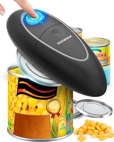 KITCHENMUH One Touch Electric Can Opener Fits All Can Sizes for Seniors with Arthritis, Battery Operated Can Opener with Smooth Edge, Food Safe Automatic Can Opener for Kitchen (Black+Grey)