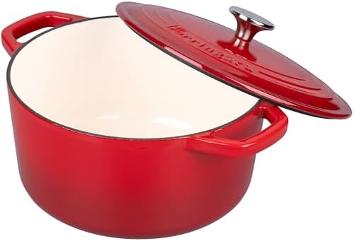 VORRINGARD Enameled Cast Iron Dutch Oven Pot with Lid, for Bread Baking, Round Bread Oven- include Sourdough Bread Baking Supplies Set, 6QT, Red