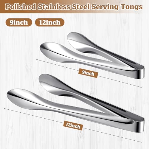 2 Pack Silver Polished Serving Tongs 9 Inch,12 Inch