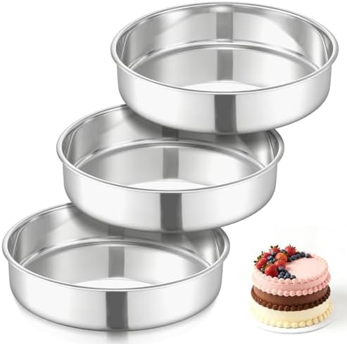E-far 9 Inch Round Cake Pan Set of 3, Stainless Steel Cake Baking Tins