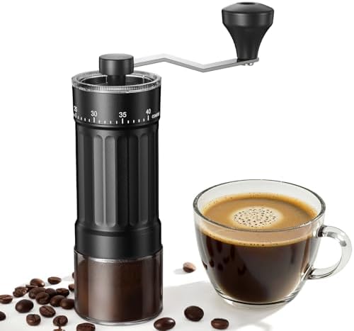 CEVING Mini Manual Coffee Grinder With 40 Adjustable Settings, Black