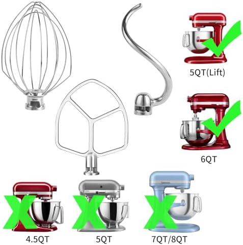 Stainless 3 Piece kit Attachments for KitchenAid 5 Plus- 6QT Mixer