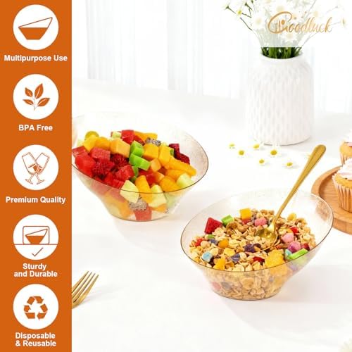 Goodluck 5 Pack Gold Glitter Plastic Serving Bowls for Party - 20 OZ
